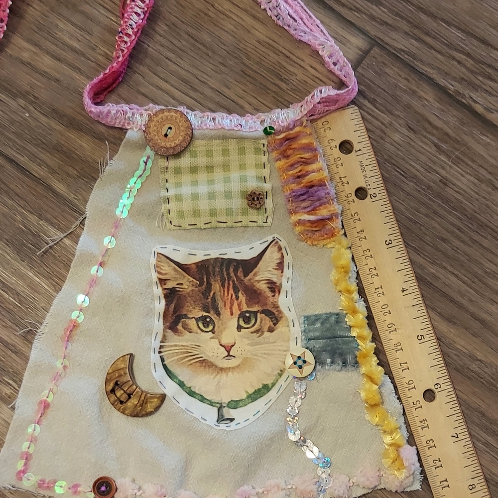 JABOT Handmade NECK ADORNMENT Kitten Patch Crushed velvet ONE OF A KIND - Picture 4 of 10